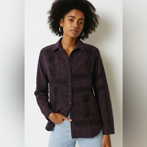 SAG HARBOUR | Vintage Purple Button-Up Shirt with Black Embroidery